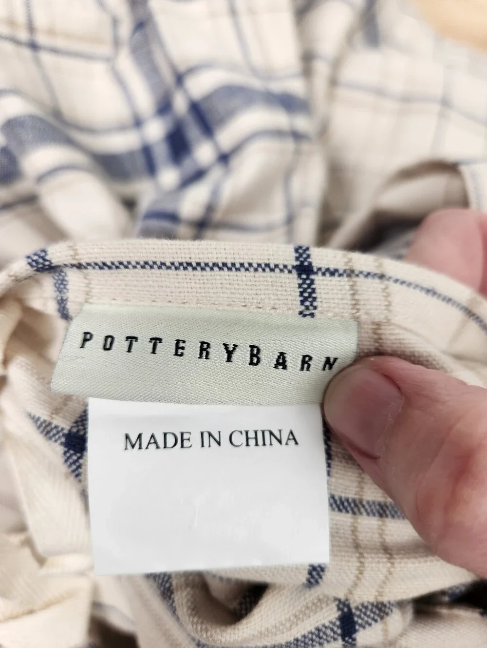 Pottery Barn Plaid King Duvet Linen Blend Floral NOS Cottage French Country Flaw